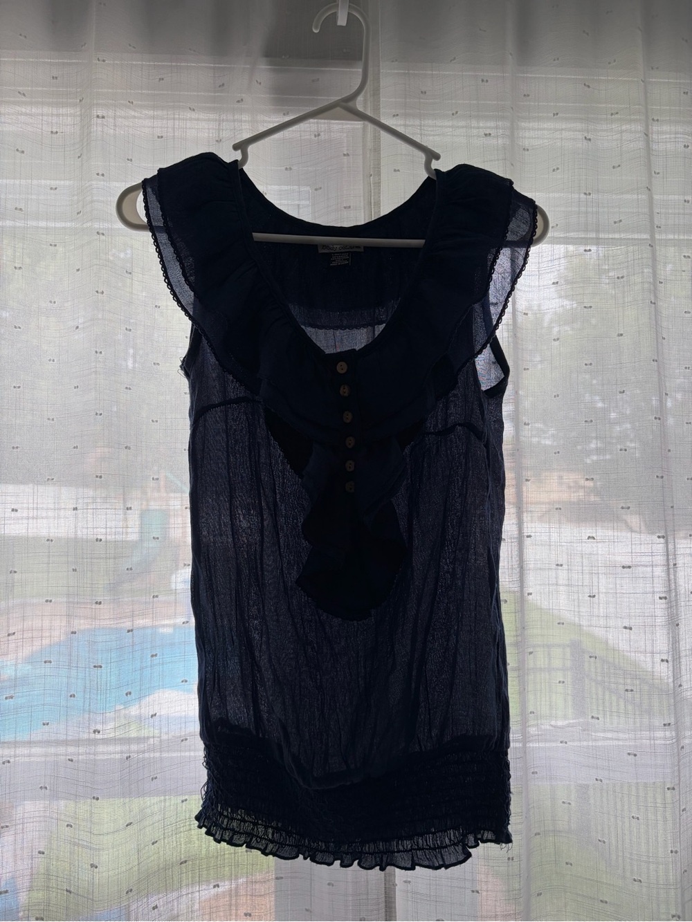 Body Central Navy Ruffle-Front Sleeveless Blouse